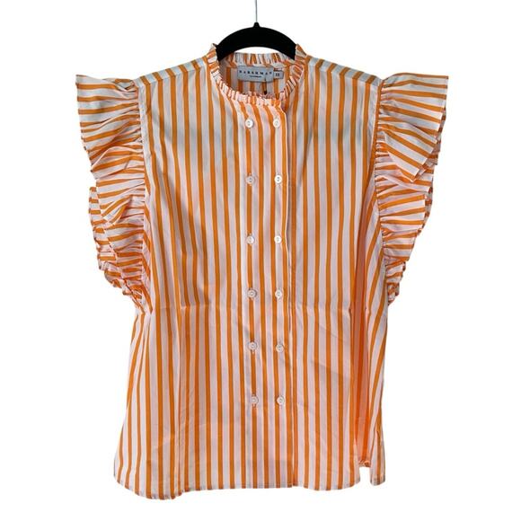 Harshman Estelle top striped ruffle XS NWT orange and white - Picture 2 of 7